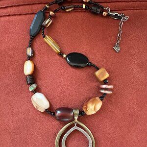 Silpada: Amazing Bronze, Silver and Bead Necklace with Black Pen Shell